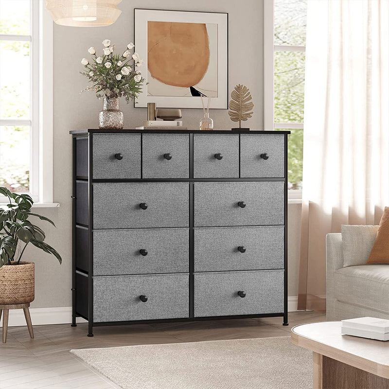 10 Drawer Steel Frame Bedroom Storage Organizer Dresser, Light Grey (Used)