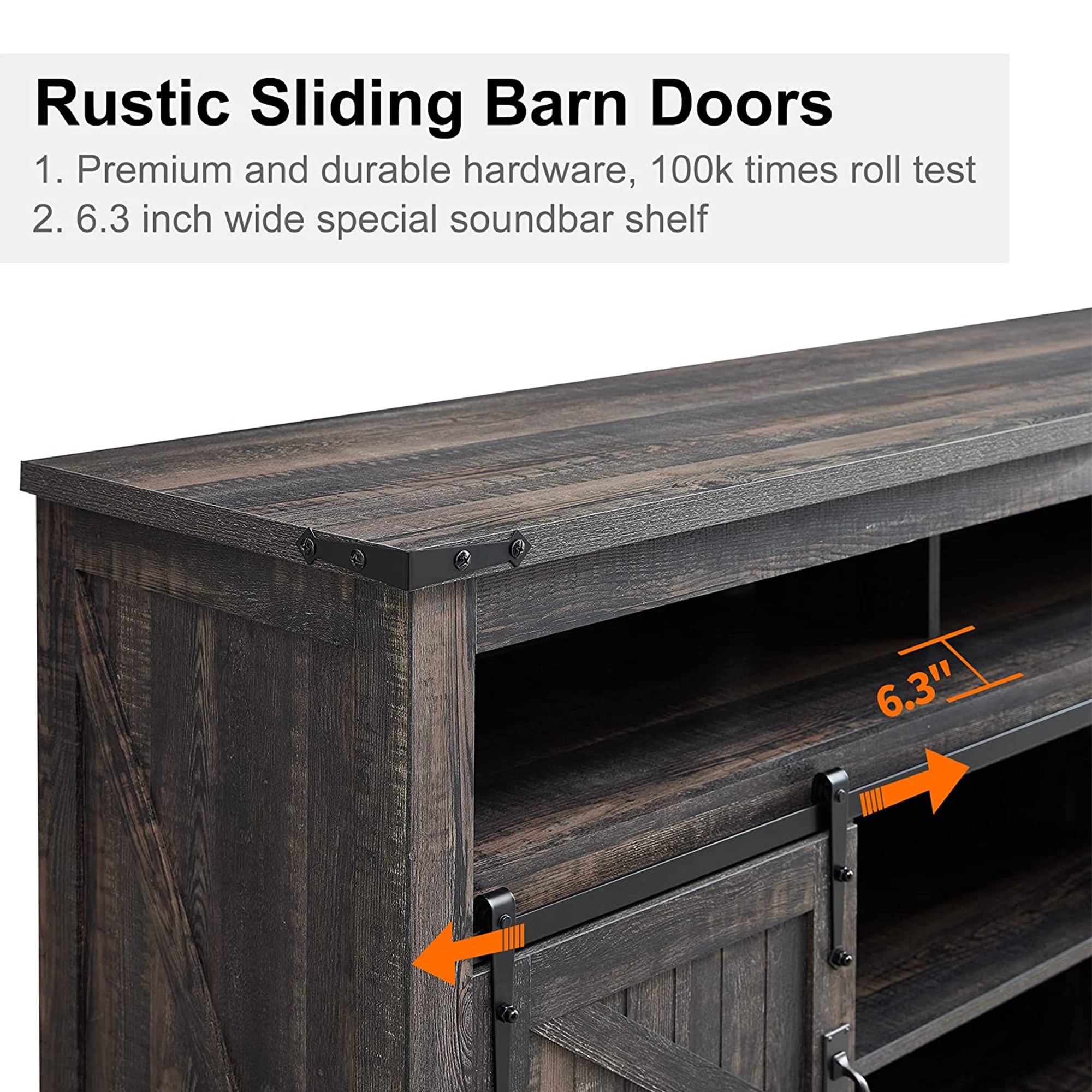 OKD 60" Sliding Barn Door Farmhouse Highboy TV Table Stand, Dark Oak (Open Box) - VMInnovations