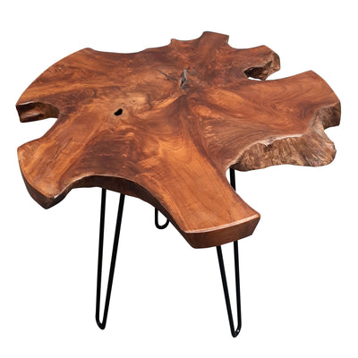 StyleCraft Home Collection Live Edge Teak Wood Accent Table with Metal Legs