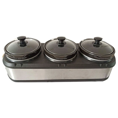 Fridgidaire 3x 2.5 Quart Triple Stainless Steel Oval Ceramic Pots Slow Cooker
