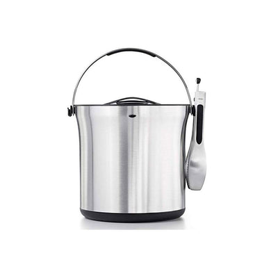 OXO 3107300 Stainless Steel Insulated Ice Bucket Bin with Clear Lid and Tong Set