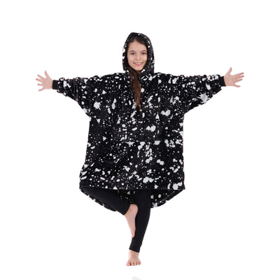 The Comfy Dream Jr Microfiber Wearable Child Sized Blanket Hoodie, Black Splash