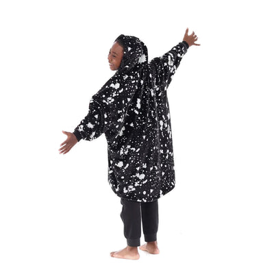 The Comfy Dream Jr Microfiber Wearable Child Sized Blanket Hoodie, Black Splash