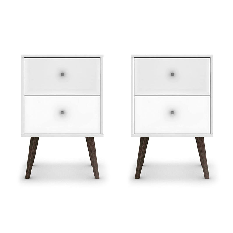 Manhattan Comfort Liberty 2 Drawer Bedroom End Table Nightstand, White (2 Pack)