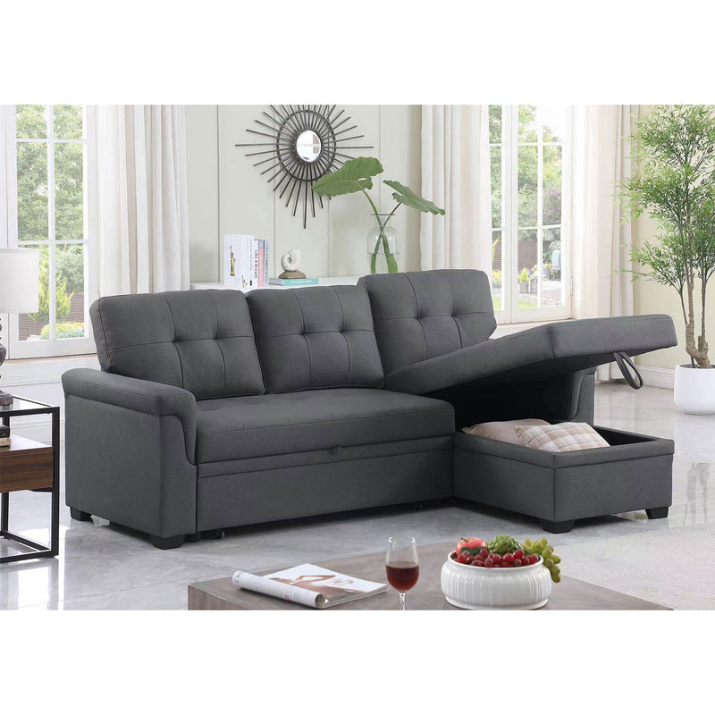 Lilola Home Performance Leather Sectional Sleeper Sofa with Storage, Gray (Used)