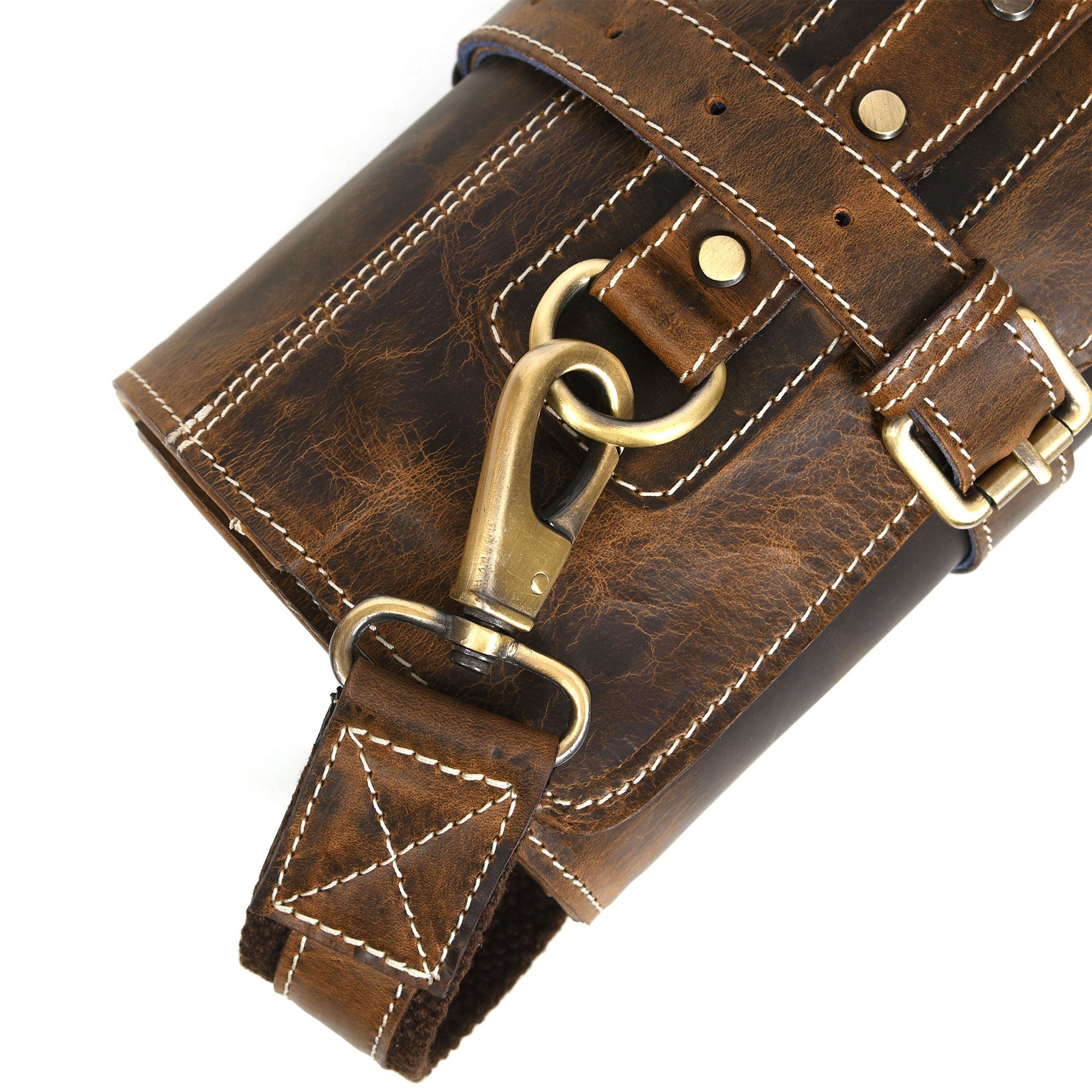 Aaron Leather Goods Tuscania Knife Roll Storage Bag Case, Cedar & Royal Blue - VMInnovations