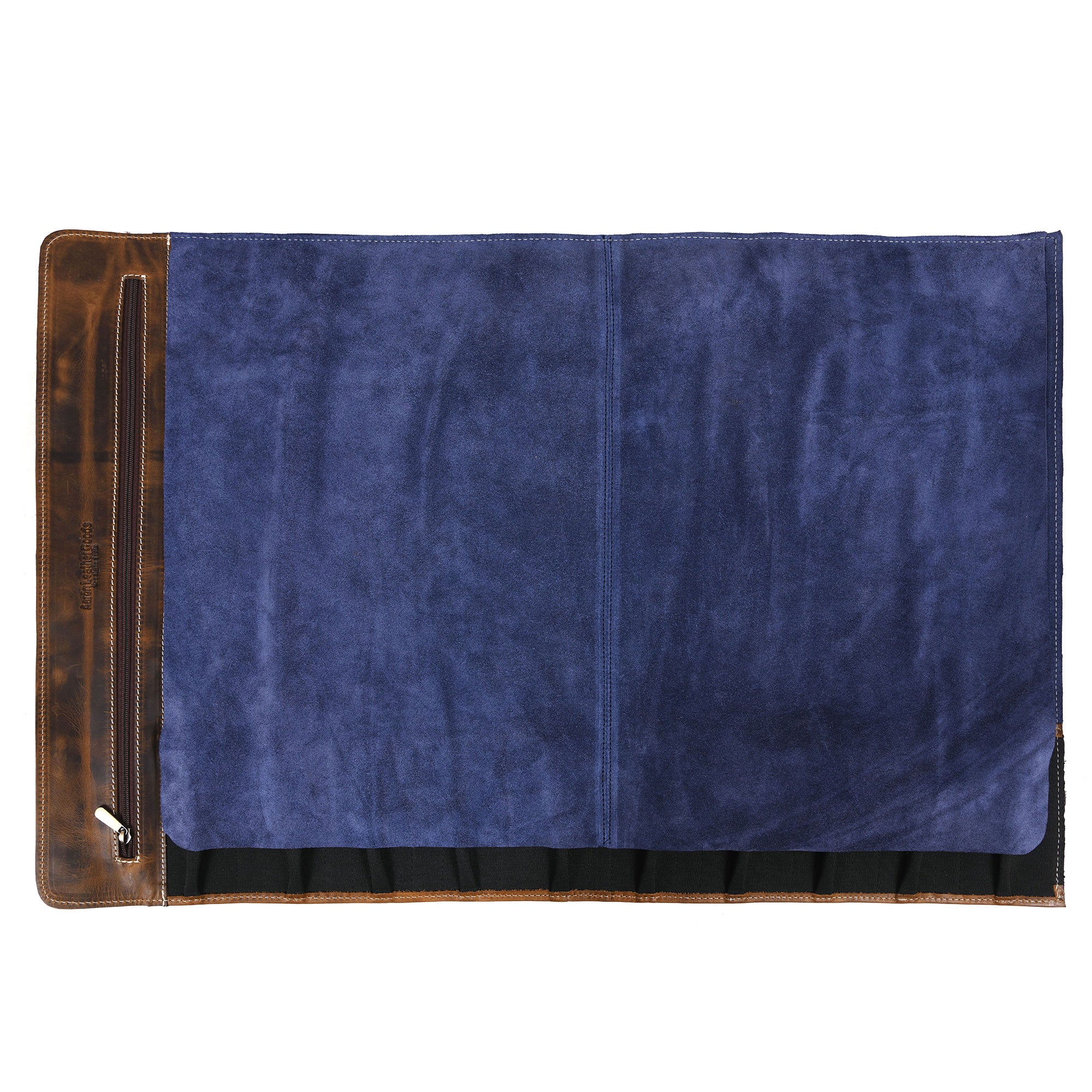 Aaron Leather Goods Tuscania Knife Roll Storage Bag Case, Cedar & Royal Blue - VMInnovations