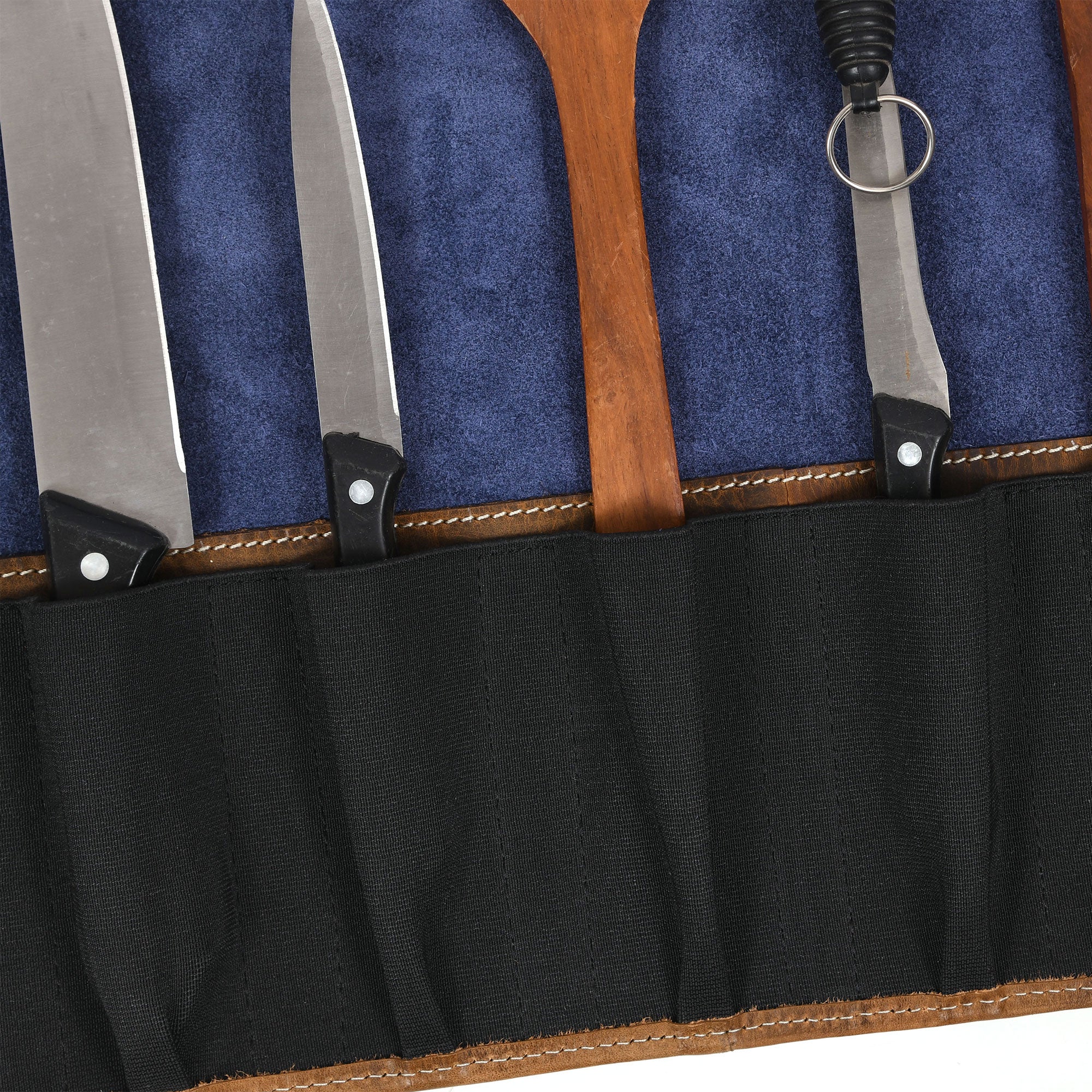 Aaron Leather Goods Tuscania Knife Roll Storage Bag Case, Cedar & Royal Blue - VMInnovations