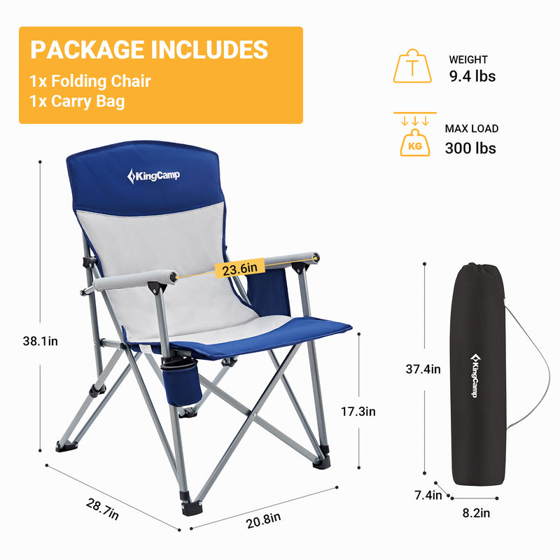 KingCamp Padded Camping Lounge Chair w/Cupholder & Pocket, Blue/Grey (Used)