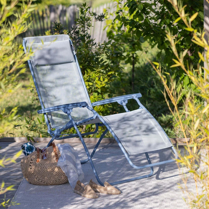 Lafuma R Clip Reclining Foldable Zero Gravity Relaxation Patio Chair, Ciel Blue - VMInnovations