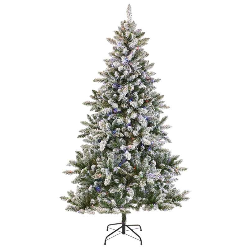 NOMA 7Ft Flocked Cypress Prelit Artificial Tree w/Multicolor Lights (Used)