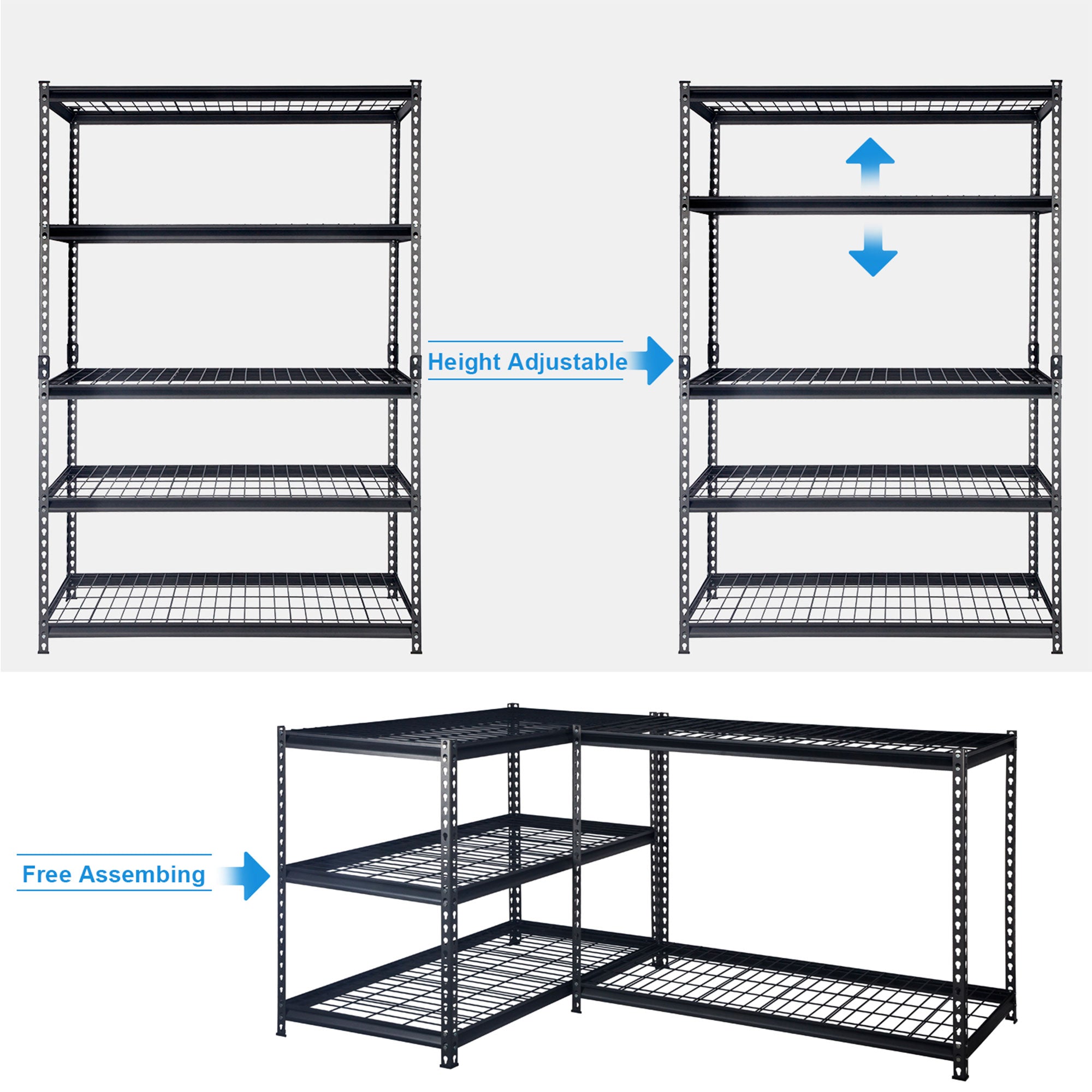 Pachira 48"W x 72"H 5 Shelf Steel Shelving for Home and Office Organizing, Black - VMInnovations