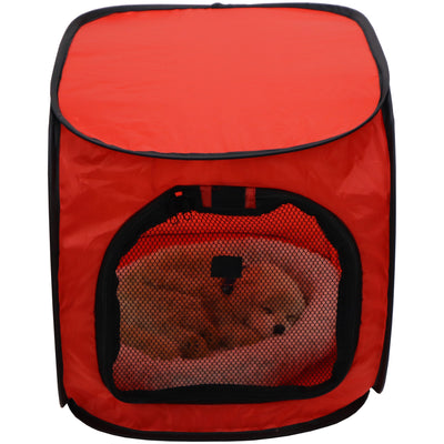 Redmon Small Foldable Lightweight Portable Pop Up Dog Pet Travel Crate, Red