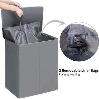 WOWLIVE 154L Fabric Double Laundry Hamper with Lid and Removable Bags, Gray