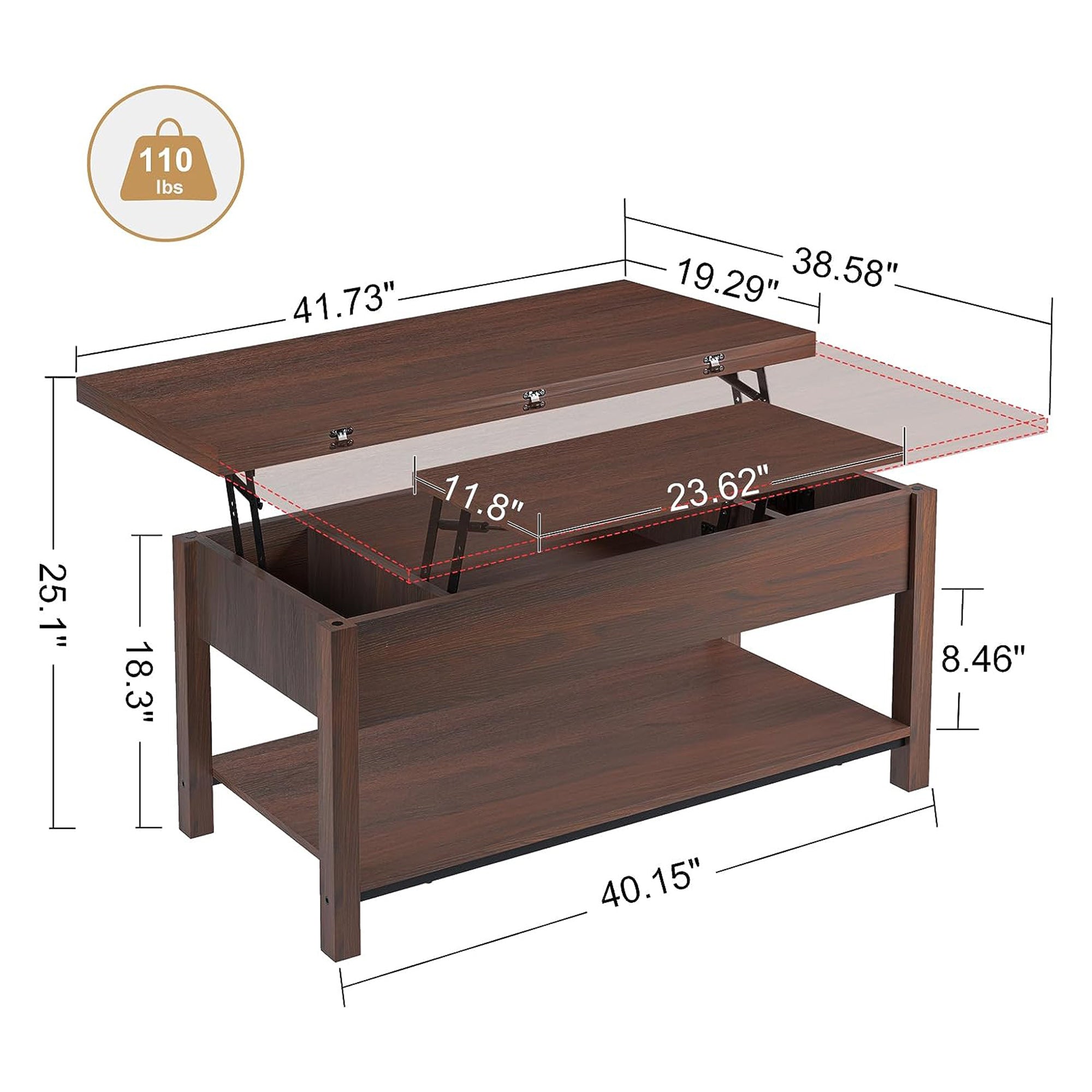 FABATO 4 in 1 Multi-Function Convertible Coffee Table with Storage, Espresso - VMInnovations