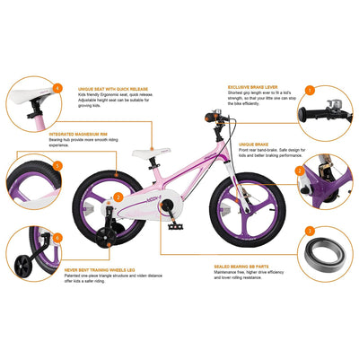 RoyalBaby Moon-5 16" Magnesium Kids Bicycle w/Training Wheels & Kickstand, Pink