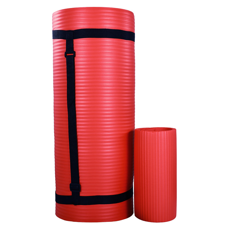 BalanceFrom 1" Extra Thick Yoga Mat w/Knee Pad and Carrying Strap, Red(Open Box)