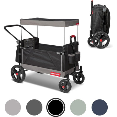 Radio Flyer Collapsible Trav’ler Stroll ‘N Wagon with Protective Cover, Black