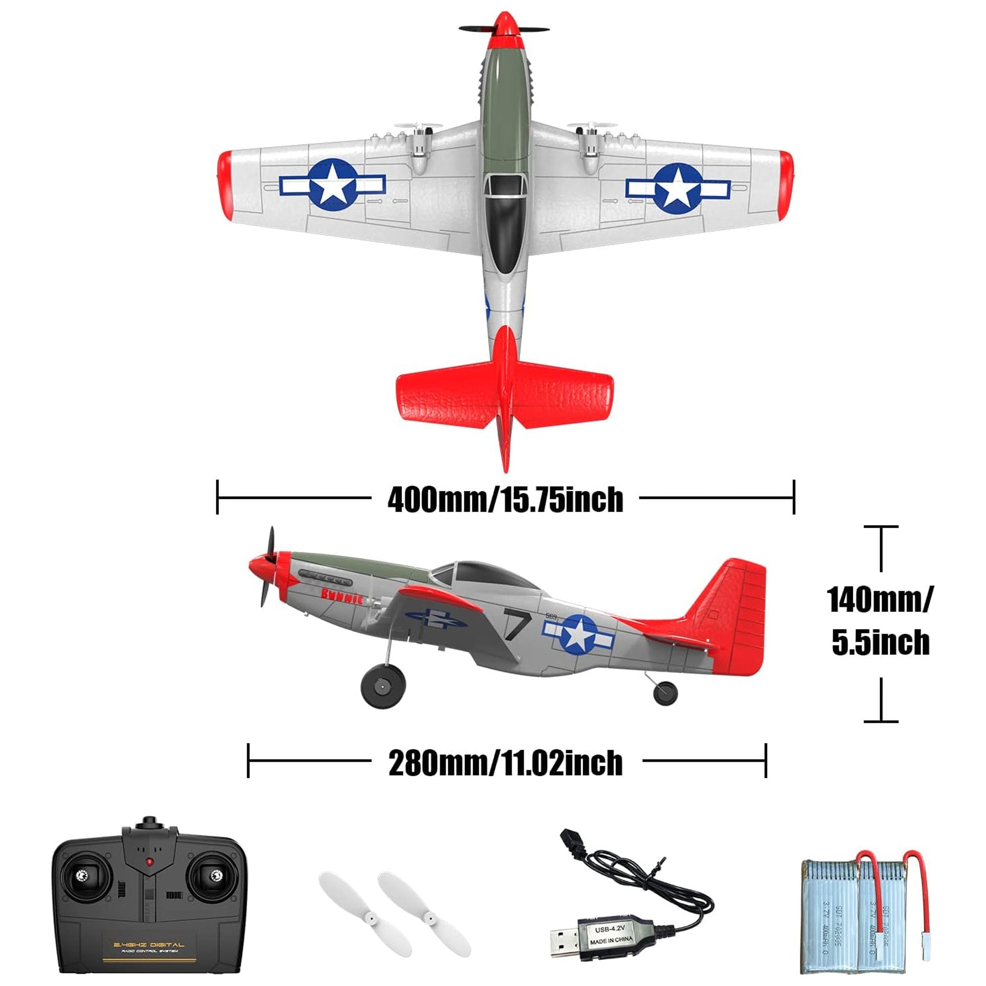 VOLANTEXRC P51 Mustang Beginner RC Airplane w/Xpilot Stabilizer, Red (Open Box) - VMInnovations