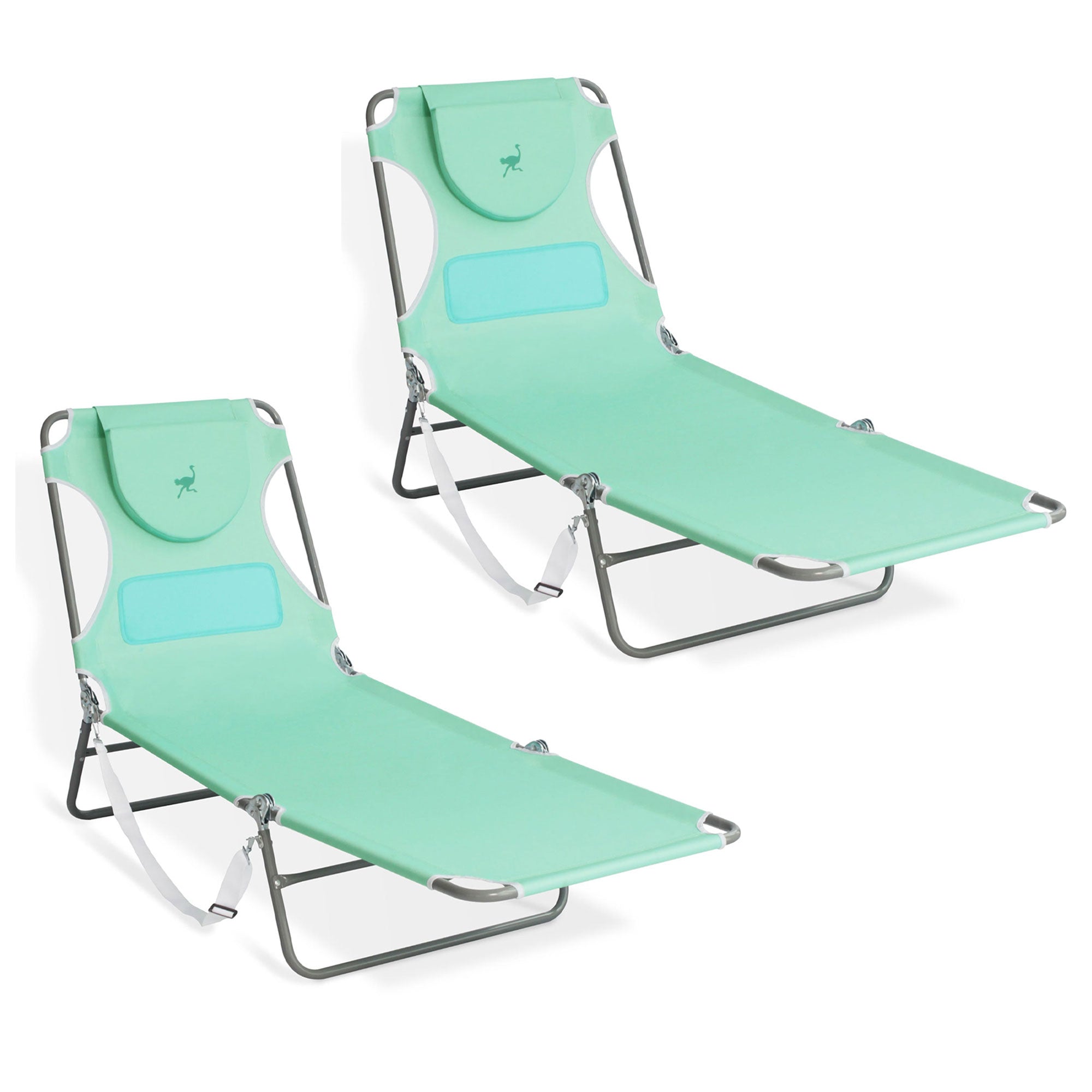 Ostrich Chaise Lounge Folding Sunbathing Poolside Beach Chair, Teal (2