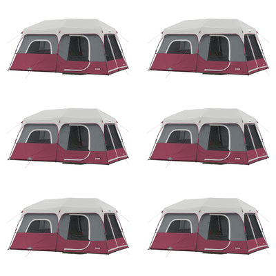 CORE Instant Cabin 14'x9' 9 Person Cabin Tent w/60 Second Assembly, Red (6 Pack)