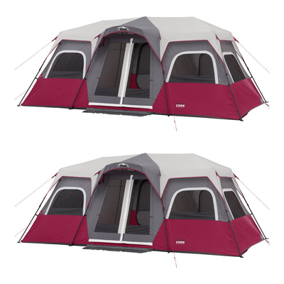 CORE 18' x 10' 12 Person Double Door Instant Cabin Camping Tent, Wine (2 Pack)