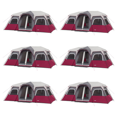 CORE 18' x 10' 12 Person Double Door Instant Cabin Camping Tent, Wine (6 Pack)