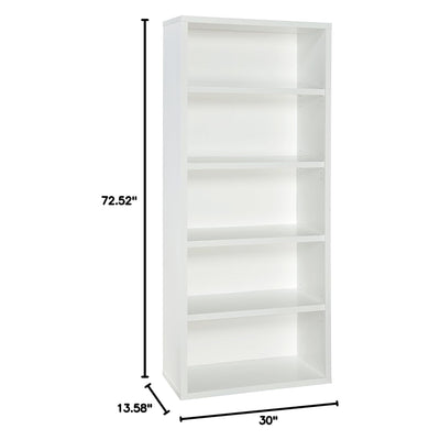 ClosetMaid 5 Tier Bookshelf w/Adjustable Shelves & Closed Back, White (Open Box)