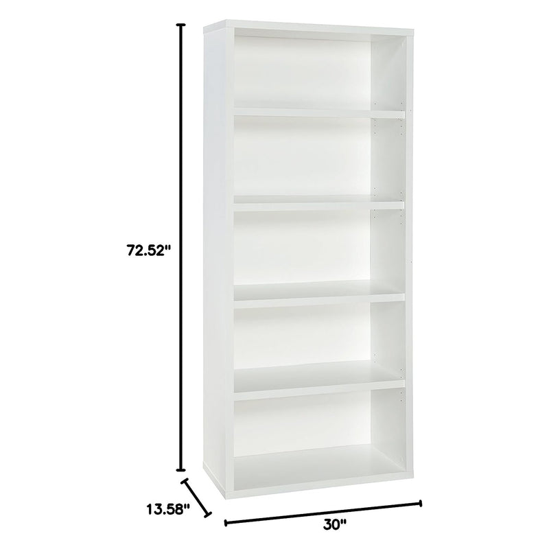 ClosetMaid 5 Tier Bookshelf w/Adjustable Shelves & Closed Back, White (Open Box)