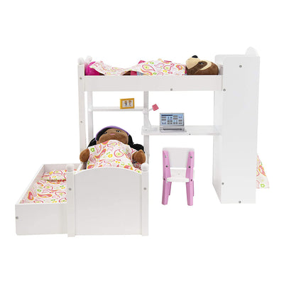 Playtime by Eimmie Wood Bunk Bed Trundle Playset Accessories for 18 Inch Dolls
