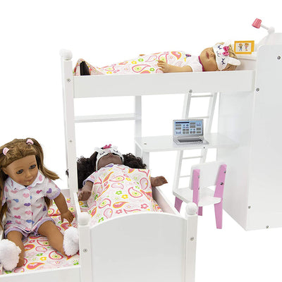 Playtime by Eimmie Wood Bunk Bed Trundle Playset Accessories for 18 Inch Dolls