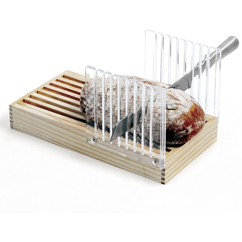 Norpro Wooden Bread Slicer with Clear Acrylic Slice Guider & Crumb Catcher Tray