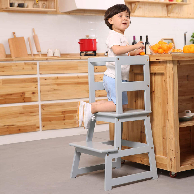 SDADI Kids Kitchen Step Stool Holds up to 150 Pounds with Safety Rail, Gray
