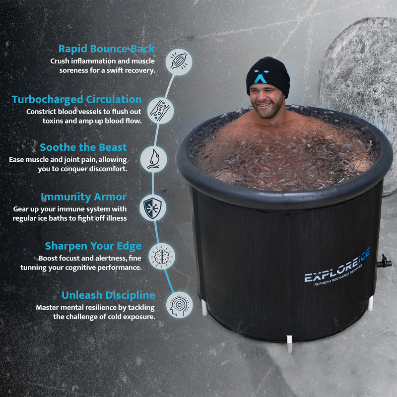 Explore Ice Bath Pro Max Extra Large Outdoor Athlete Cold Plunge Bath Tub, Black