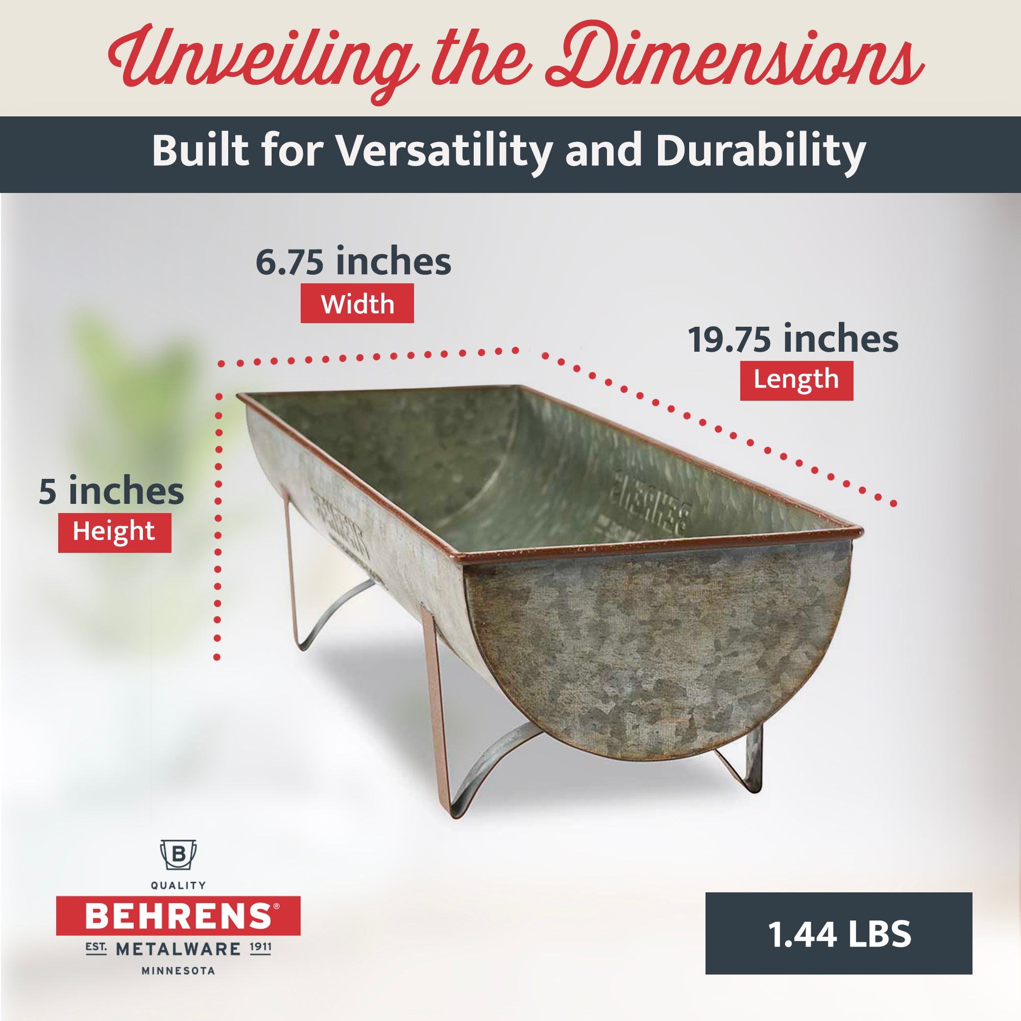 Behrens Versatile Large 19.75 Inch Galvanized Steel Trough Planter, Steel Gray - VMInnovations