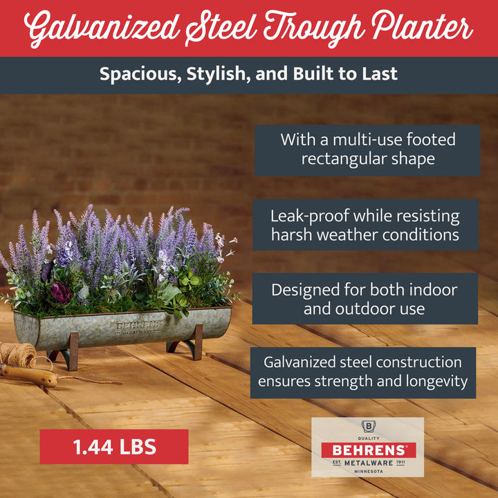 Behrens Versatile Large 19.75 Inch Galvanized Steel Trough Planter, Steel Gray - VMInnovations