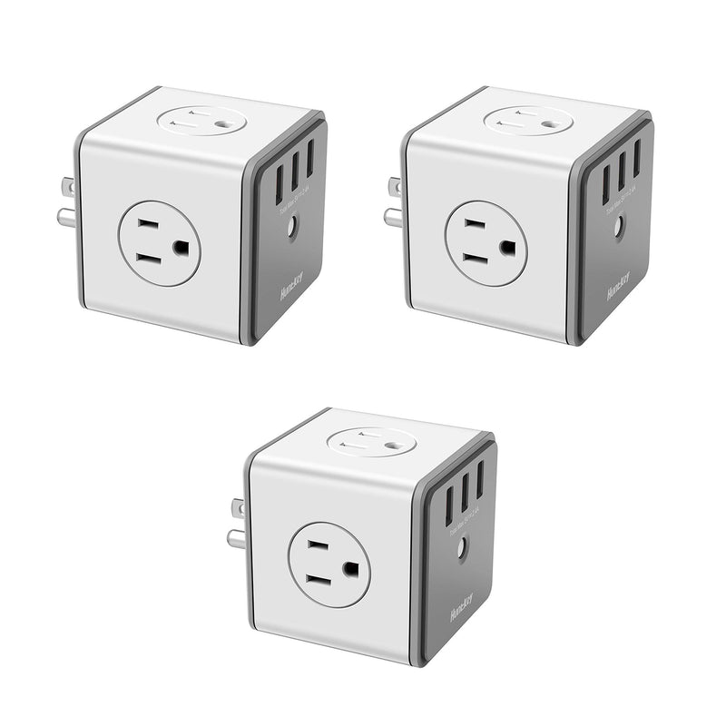 Huntkey SMC007 Surge Protecting Outlet Extender w/ AC Plugs & USB Ports (3 Pack)
