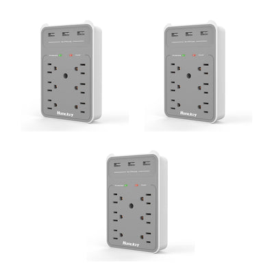 Huntkey Surge Protecting Wall Outlet Extender with AC Plugs & USB Ports (3 Pack)