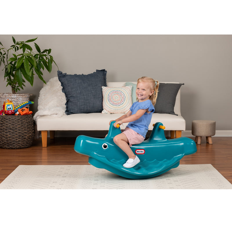 Little Tikes Classic Whale 3-Rider Teeter Totter Seesaw Toy with Handles, Blue