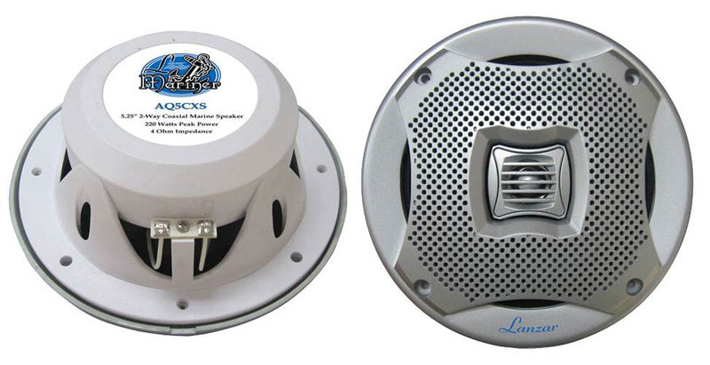 2) NEW LANZAR AQ5CXS 5.25" 400W 2-Way Marine/Boat Audio Stereo Speakers Silver