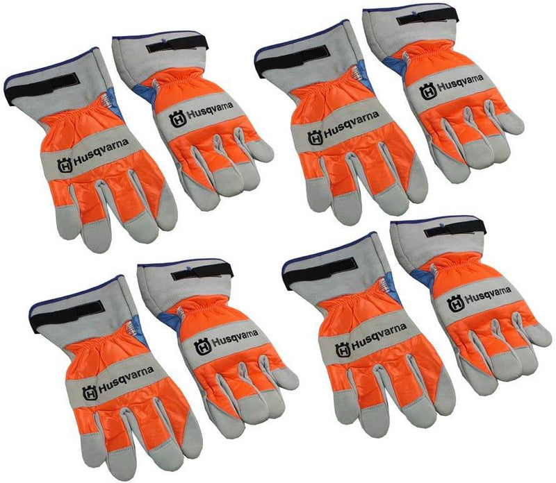 4) Pairs Husqvarna Heavy Duty Leather Work Chain Saw Protective Gloves Large L