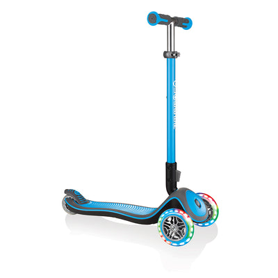 Globber Primo Plus 3-Wheel Kids Kick Scooter with LED Light Up Wheels, Sky Blue