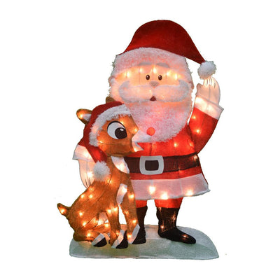 ProductWorks 32" Santa and Rudolph 2D Pre Lit Christmas Yard Decoration (Used)