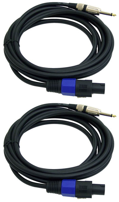 2) PYLE PPSJ15 15FT 12 Gauge Ga Speakon to 1/4'' Professional Pro Speaker Cables