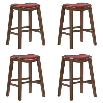 Homelegance 29" Counter Height Wooden Saddle Seat Barstool, Red (4 Pack)