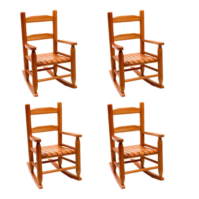 Lipper Child's Eco Friendly Rubberwood Rocking Seat Chair, Pecan Finish (4 Pack)