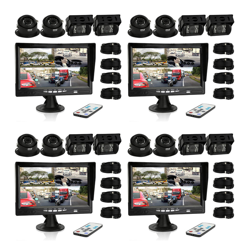 Pyle Waterproof Rearview System w/ 4 Cameras, 7" LCD Display, & Remote (4 Pack)