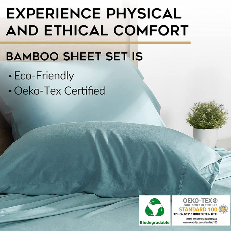 YnM 100 Percent Natural Bamboo Premium 400TC 4 Piece Sheet Set, King, Sea Grass