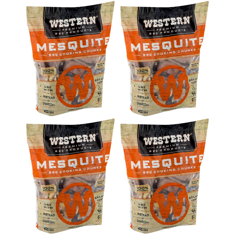 Western Premium BBQ 1.3 Cu Ft Mesquite Flavor Wood Cooking Chunks Chips (4 Pack) - VMInnovations
