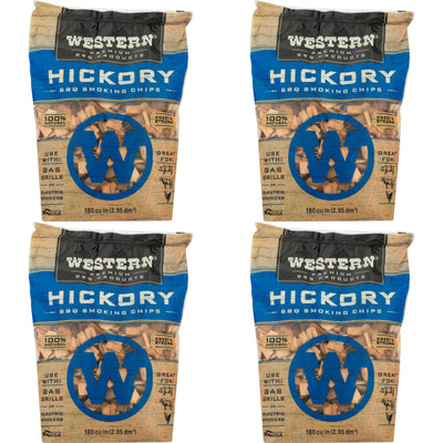 Western Premium BBQ 180 Cu In Hickory BBQ Grilling Smoking Wood Chips (4 Pack) - VMInnovations